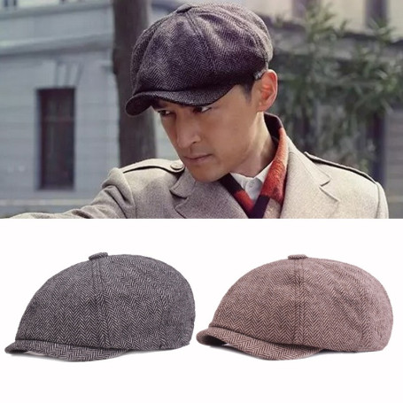 Vintage Men Beret Newsboy Hats Classic Western Newsboy Caps Cotton Blend Beret Hat Flat Brim Adjustable Men Spring Berets Cap
