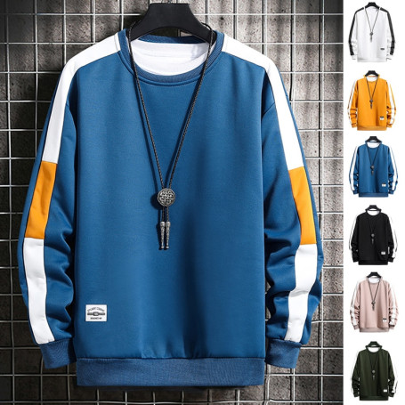 Long Sleeve Harajuku Men's Casual O-Neck Patchwork Sweatshirt