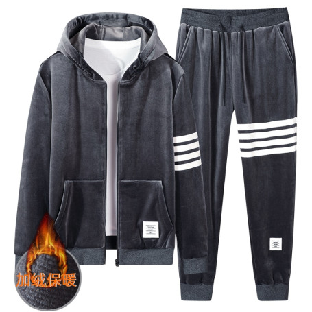 Men's Thick Hooded Sweatshirt Coat + Pants Outfit Sportswear Set