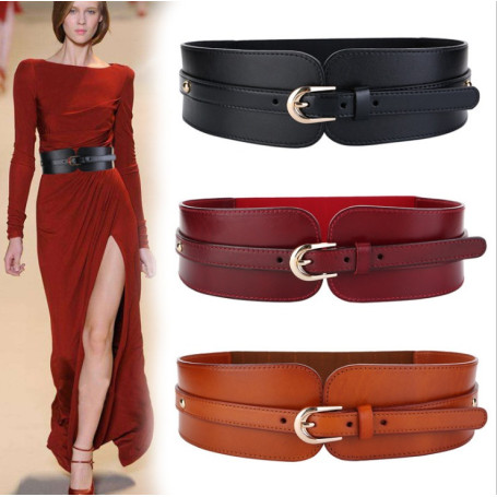 Luxury ladies wide belt elastic vintage buckle leather wide fashion wild pin buckle women's belt waist seal belt