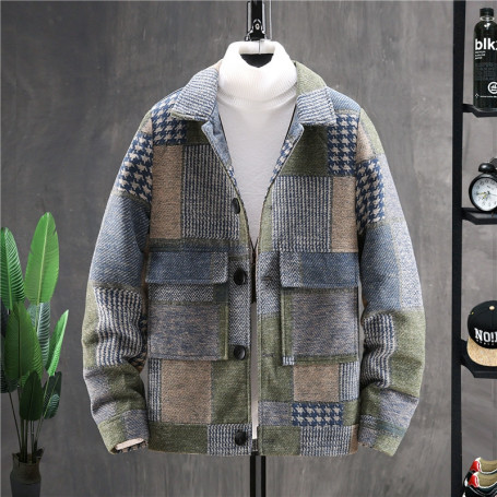 Men's Plaid Woolen Coat Korean Version Thick Casual Clothing