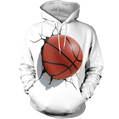 White Basketball Pattern Hoodied Pullover Long 3D Printing Basketball Harajuku Men/Women Sweatshirt Hoodie With Front Pocket