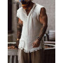Vintage Solid Color Cotton Tops Men Casual Sleeveless V-Neck Loose Tank TopsSummer Mens Clothing Fashion Vest Streetwear