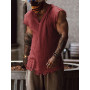 Vintage Solid Color Cotton Tops Men Casual Sleeveless V-Neck Loose Tank TopsSummer Mens Clothing Fashion Vest Streetwear