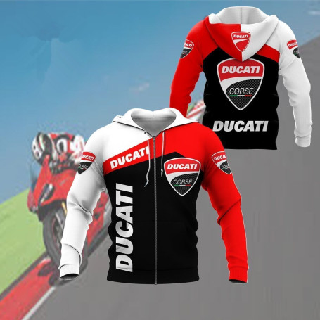 Men's Motorcycle Tracksuit Zipper Hoodie Fleece Pullover