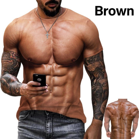 Men's Fashion Muscle Pattern 3D T-Shirt Round Neck Short Sleeve