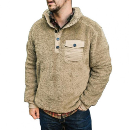 Men's Fleece Sweater Turn-down Collar Fluffy Pullover