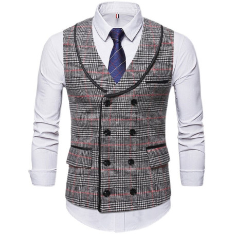 High Quality Chaleco Men's Plaid Suit Vest Fashion