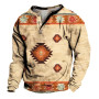 Men's T-Shirt Long Sleeve Stylish Button Aztec Ethnic Clothing