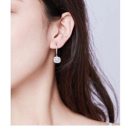 Authentic 925 Silver Dazzling Cubic Zircon Square Geometric Drop Earrings for Women Wedding Jewelry SCE520