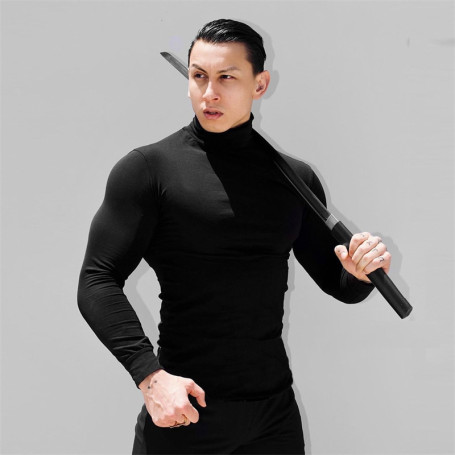 Turtleneck T-Shirt Men's Knitting Elastic Clothes Long Sleeve