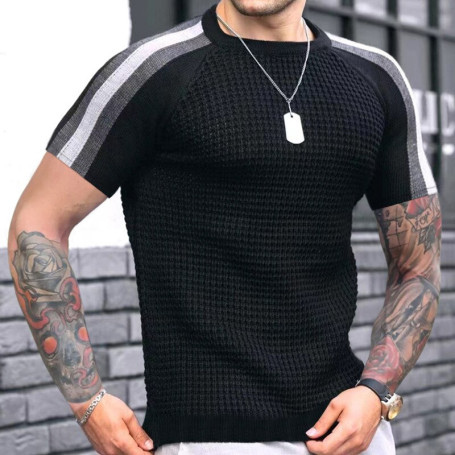 Fashion Patchwork Waffled T-shirts Men Clothes Casual Loose Short Sleeve Tees Streetwear Men's O Neck Leisure Tops