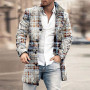 Retro Graphic Print Men's Wool Jackets Leisure Long Sleeve Turn-down Collar Buttoned Coats Fall Men Fashion Outerwear