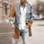 Retro Graphic Print Men's Wool Jackets Leisure Long Sleeve Turn-down Collar Buttoned Coats Fall Men Fashion Outerwear