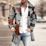 Retro Graphic Print Men's Wool Jackets Leisure Long Sleeve Turn-down Collar Buttoned Coats Fall Men Fashion Outerwear