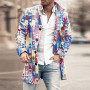 Retro Graphic Print Men's Wool Jackets Leisure Long Sleeve Turn-down Collar Buttoned Coats Fall Men Fashion Outerwear