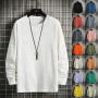 Men's Solid Color Classic Long Sleeve T-Shirt Casual Cotton Tops  Neck Pullover Tee Men Clothing