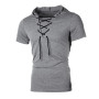 Men T- Shirt Personality Hooded Tees Lacing Short Sleeve T-Shirt Homme Slim Fit Sportwear Clothing Men's T-shirt MY104