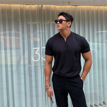 New Arrived V neck short sleeve men t-shirt Slim Fit t-shirt men Skinny casual t-shirt camesitas hombre M-3XL