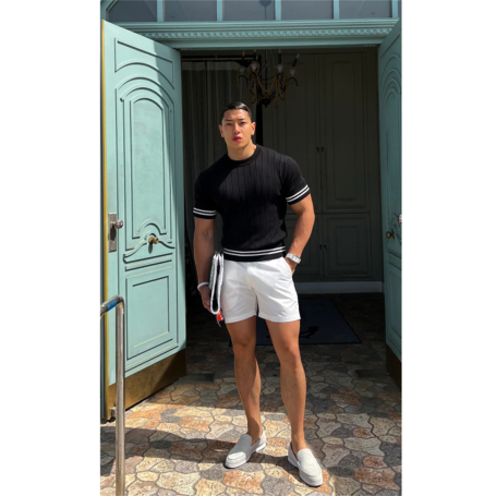 Casual short sleeves t shirt Men Gyms Fitness T-shirt Male Training Workout Knitted stripes Slim Tees Tops Fashion Clothes