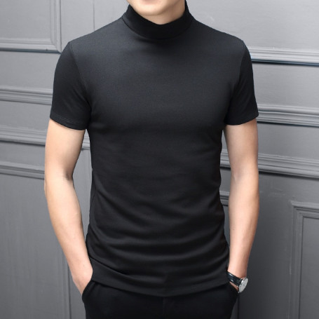 Men's Half Turtleneck Silk Short Sleeve T-Shirt Street Fashion