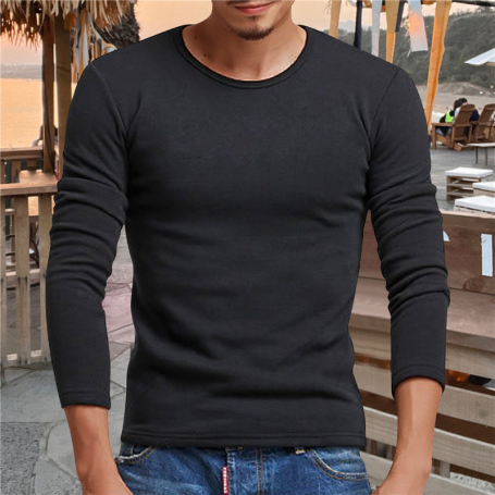 DIHOPE Men Casual Cotton T shirt Slim Fit Thermal Underwear Long Sleeve Solid T-Shirts Mens Winter Fleece T-shirt Male Tee
