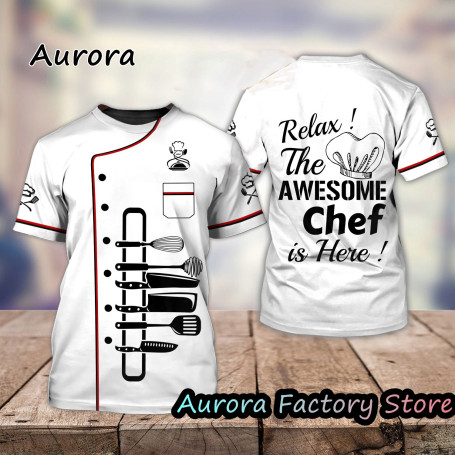 Men's Chef T-Shirt Fashion Short Sleeve Kitchenware Pattern