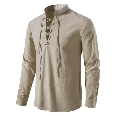 Men's Casual Cotton Linen Shirt Long Sleeve