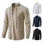 Men's Casual Cotton Linen Shirt Long Sleeve