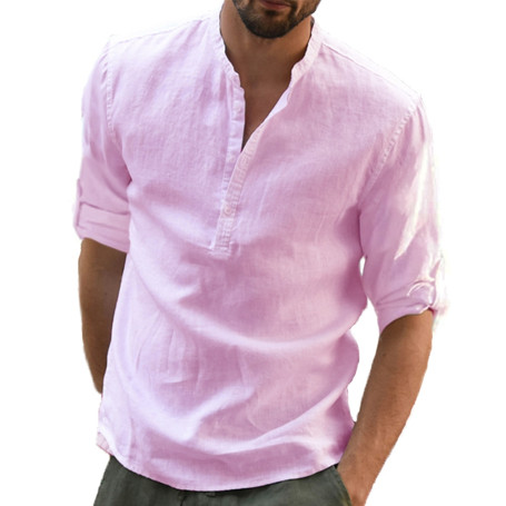 Men's Casual Cotton Linen Shirt Long Sleeve