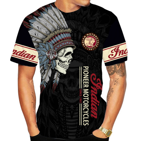 Men's Indian Skull Style Print T-Shirt Oversized Short Sleeve