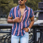 Plus Size 3XL Men's Elegant Shirt Stripes Short Sleeve Casual Clothing