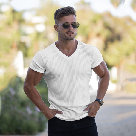Men's T-Shirt Short Sleeve Knitted Bodybuilding Workout Clothing