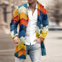 Retro Graphic Print Men's Wool Jackets Leisure Long Sleeve Turn-down Collar Buttoned Coats Fall Men Fashion Outerwear