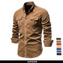 New Single Breasted 100% Cotton Men's Shirt Business Casual Fashion Solid Color Corduroy Men Shirts