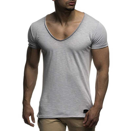 Casual T Shirt Men Thin Style Short Sleeve Men's T-shirts Fashion V-neck Slim Fit Solid Color Tops Tees Shirt Man MY070