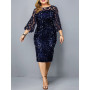 Party Dress Plus Size Ladies Midi Sequin Mesh Long Sleeve Lace Elegant Bodycon XL-4XL 5XL Evening Dresses Woman