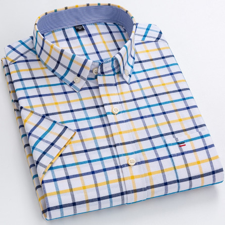 Men Striped Shirt Plaid Shirt 7XL Casual Mens Button Up Shirt Men Shirt Short Sleeve Slim Fit Shirt Men