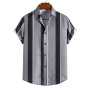 Men's Hawaiian Shirt Stripes Print Short Sleeve Top Tees Fashion Casual Social Shirts Lapel Button Oversized Men Clothing