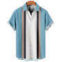 Men's Hawaiian Shirt Stripes Print Short Sleeve Top Tees Fashion Casual Social Shirts Lapel Button Oversized Men Clothing