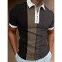 New high quality Striped Polo Shirt for Men Casual Short Sleeve Polo Shirts Patchwork Turn-down Collar Zipper T-Shirt