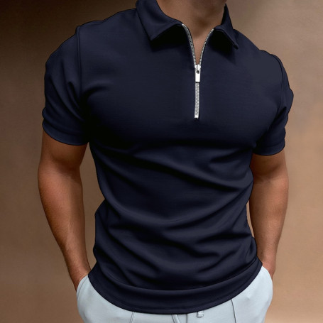 NEW Men's Solid Color Polo Shirt Short Sleeve Turn-Down Collar Zipper Polo Shirt & for Men Casual Streetwear  Male Tops