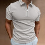 NEW Men's Solid Color Polo Shirt Short Sleeve Turn-Down Collar Zipper Polo Shirt & for Men Casual Streetwear  Male Tops