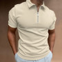 NEW Men's Solid Color Polo Shirt Short Sleeve Turn-Down Collar Zipper Polo Shirt & for Men Casual Streetwear  Male Tops