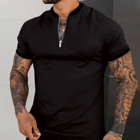 Fashion Men T Shirt Short Sleeve Fitness Round Neck Solid Color Zipper Casual polo shirt Men's Sports big Size Slim Fit Fashion Men T Shirt Short Sleeve Fitness Round Neck Solid Color Zipper Casual polo shirt Men's Sports big Size Slim Fit