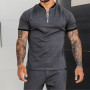 Fashion Men T Shirt Short Sleeve Fitness Round Neck Solid Color Zipper Casual polo shirt Men's Sports big Size Slim Fit