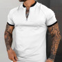 Fashion Men T Shirt Short Sleeve Fitness Round Neck Solid Color Zipper Casual polo shirt Men's Sports big Size Slim Fit