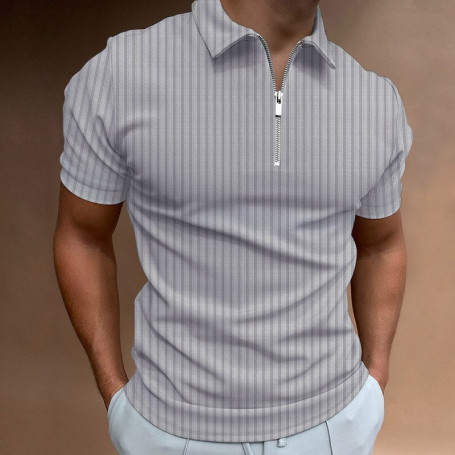 Men's fashion Polo Shirts  Stripe zipper Men's Polo Shirt Solid T-Shirt Brand Short-Sleeved Shirt Casual Slim Tops