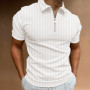 Men's fashion Polo Shirts  Stripe zipper Men's Polo Shirt Solid T-Shirt Brand Short-Sleeved Shirt Casual Slim Tops