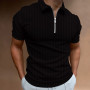 Men's fashion Polo Shirts  Stripe zipper Men's Polo Shirt Solid T-Shirt Brand Short-Sleeved Shirt Casual Slim Tops